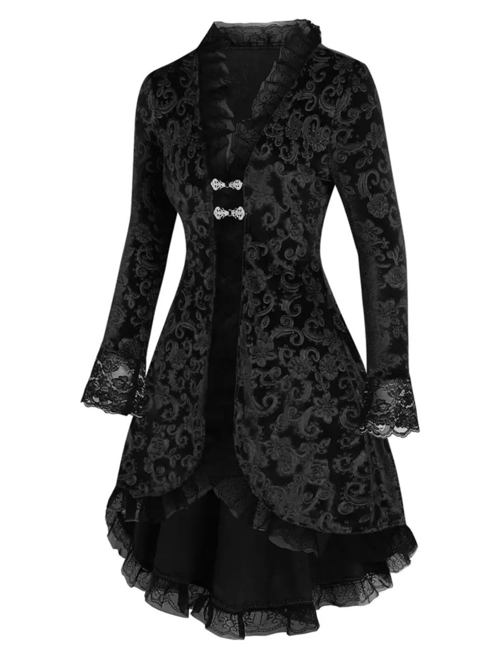 Black 2X Lace Trim Gothic Fit-and-Flare Jacket